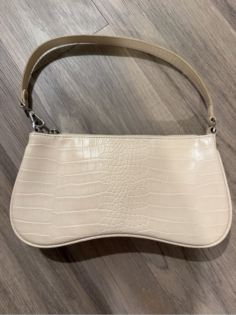 JW PEI Eva Shoulder Bag Cream Croc Embossed